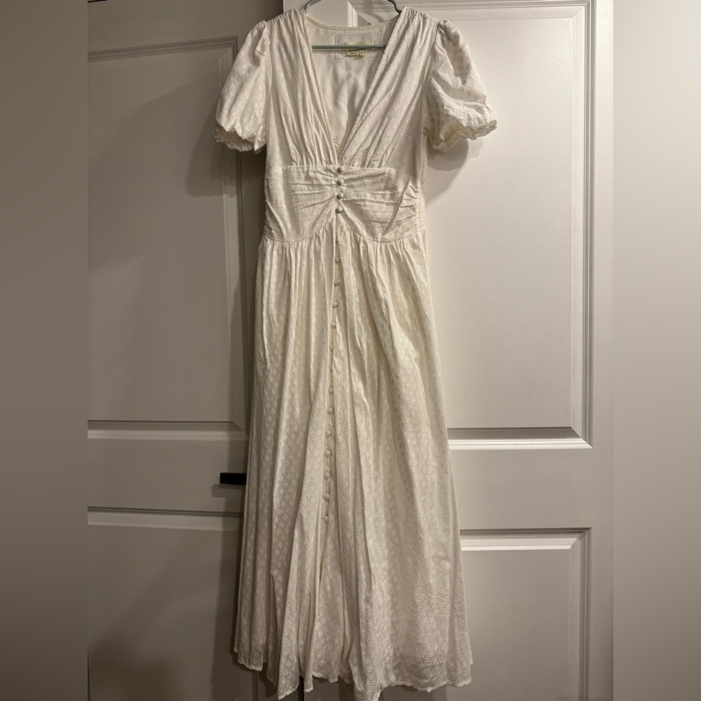 Anthropologie Cream Puff Sleeve Maxi Dress